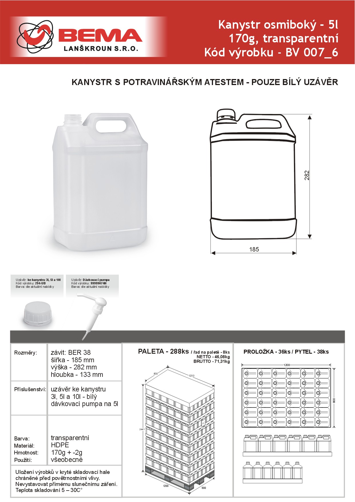 kanystr 5l BEMA osmiboky 170G 10-3-2023